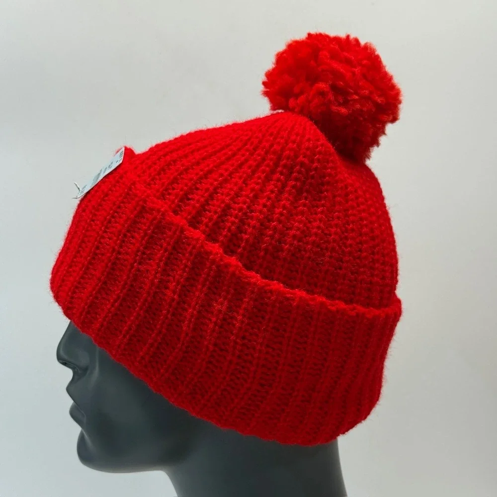 Vintage Kmart Beanie‎ Hat Adult Red Pom Pom Winter